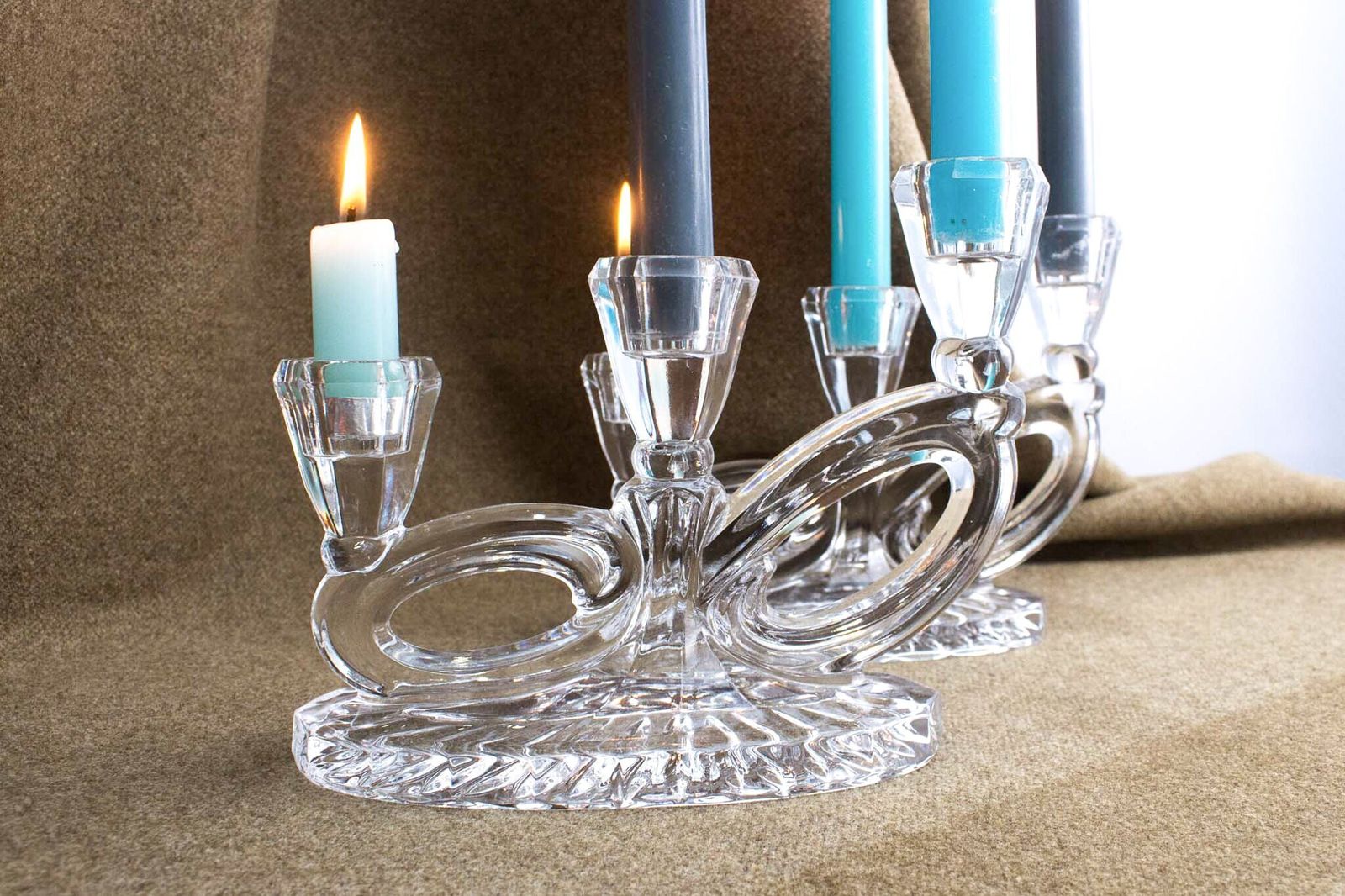 Art Deco Lucite Glass Candlestick Set Of 2 photo 81.0