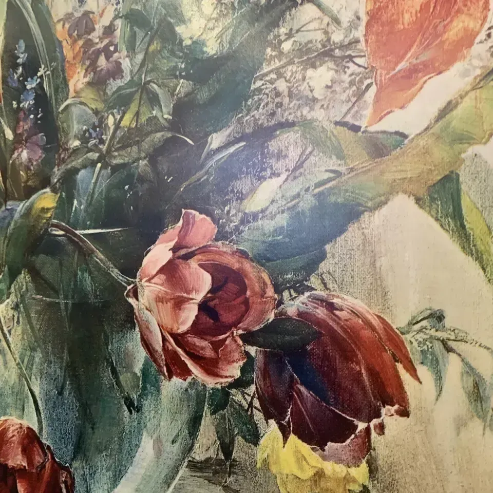 Vintage Large Mid Century Frieder Wegert Still Life Print Botanical   77x67cm photo Art