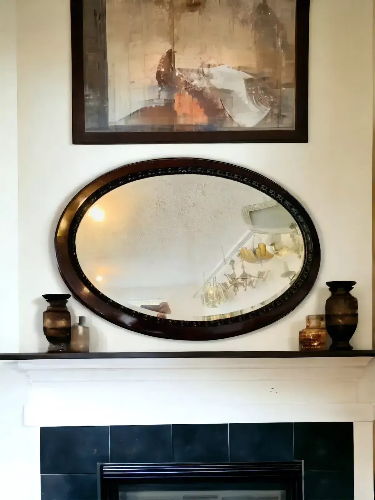 Antique Victorian Edwardian Ebony Rosewood Solid Wood  Mirror   Oval 82cm By 57