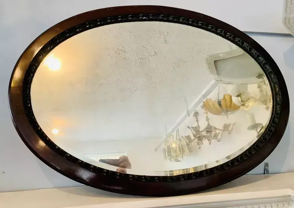 Antique Victorian Edwardian Ebony Rosewood Solid Wood  Mirror   Oval 82cm By 57 photo furniture