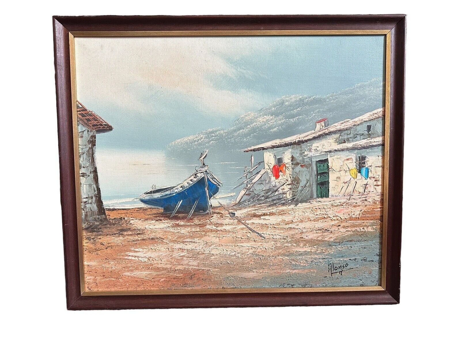 Carlos Alonso Original Signed Nautical Themed Oil On Canvas   50cm By 42cm photo furniture