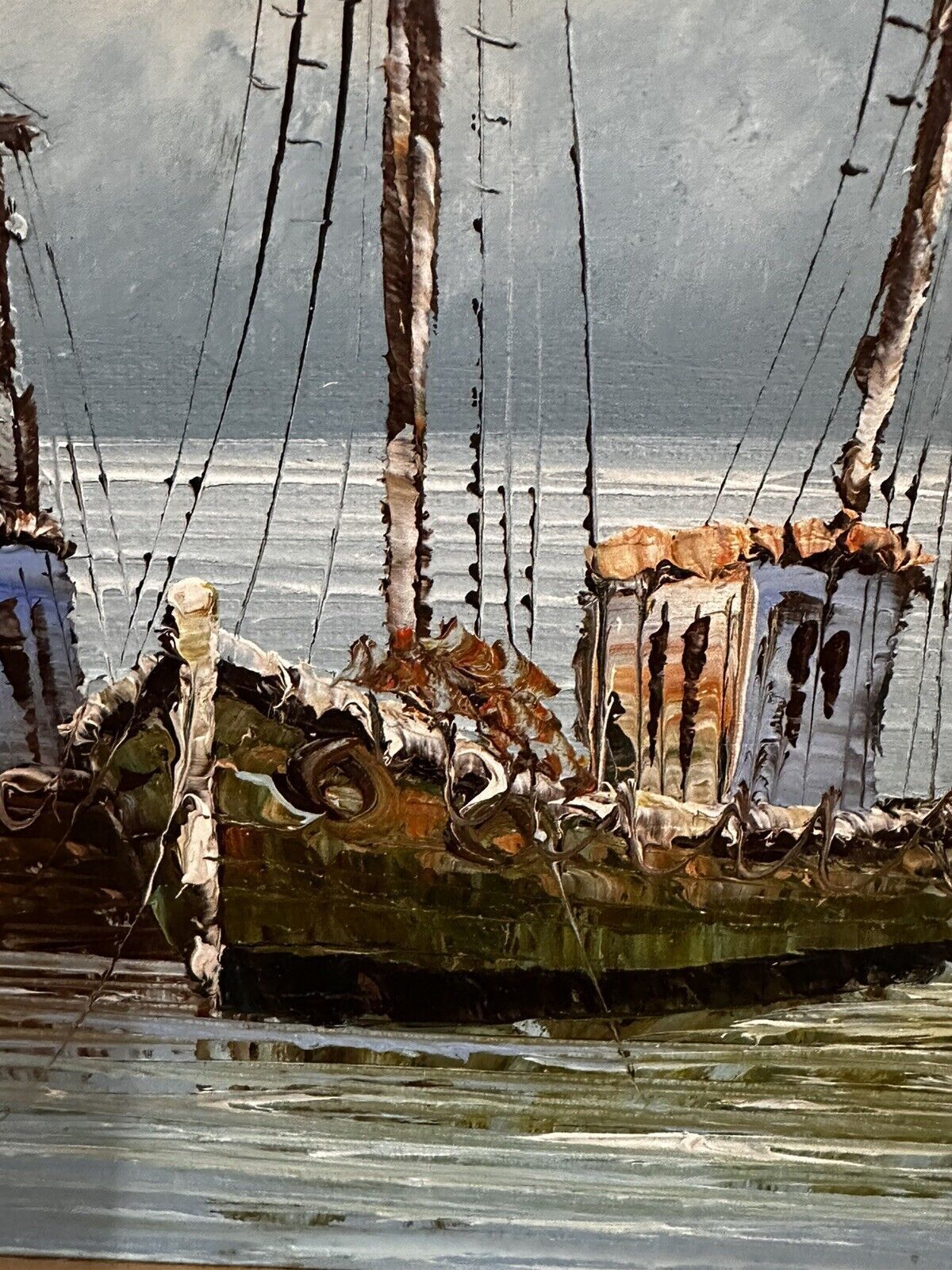 Fine Mid Century Oil Painting   Harbour Scene   Signed   48cm By 38cm photo for sale