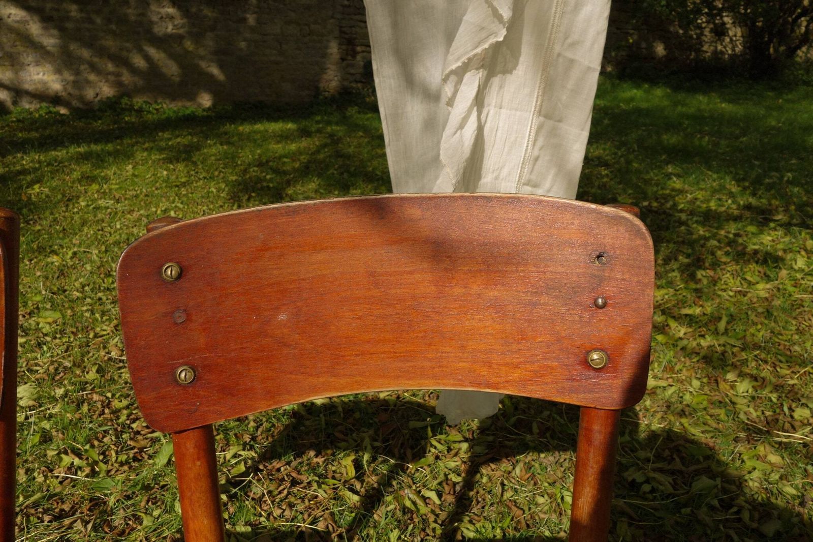 Mid Century Modern Wooden Chair Duo   Contemporary Walnut Dining Chairs photo for sale