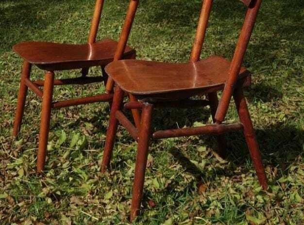 Mid Century Modern Wooden Chair Duo   Contemporary Walnut Dining Chairs photo vintage