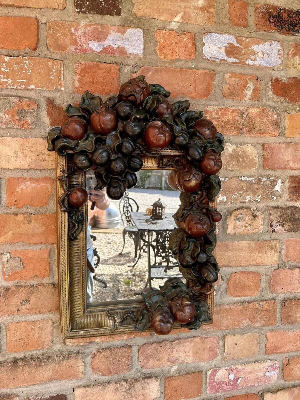 Sensational Chunky Heavily Carved Autumnal Square Mirror With Fruit And Foliage photo furniture