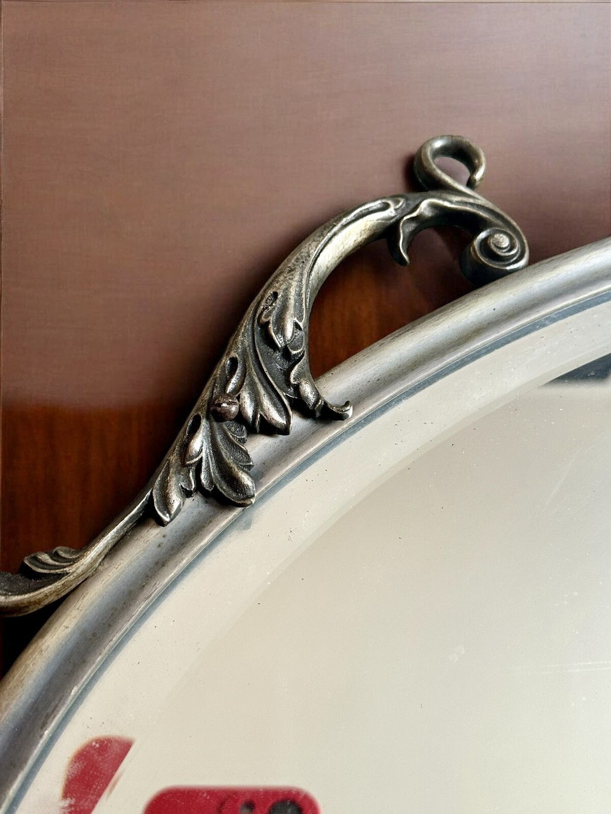 Antique White Metal Bevelled Oval Mirror   C1910 Edwardian Art Deco   80 By 54cm photo Home Decor