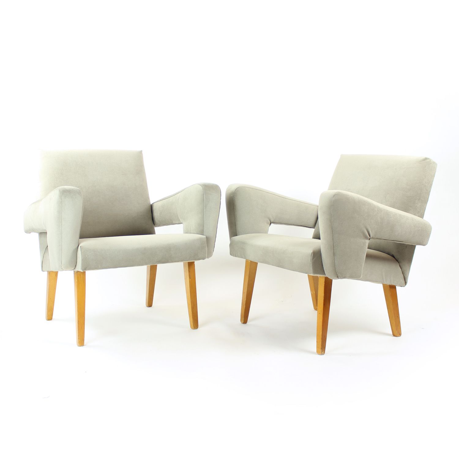 Set Of Two Midcentury Armchairs With Stool, Czechoslovakia 1960s photo furniture