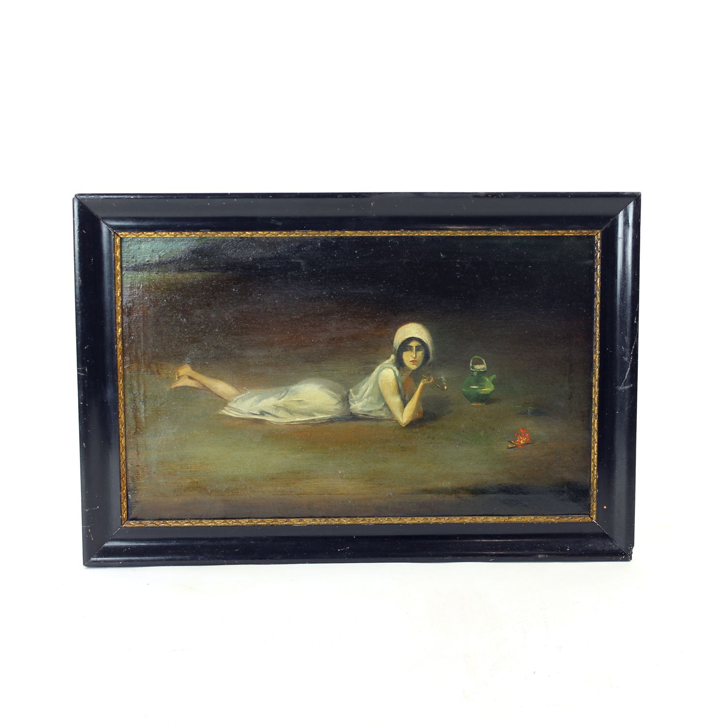 Vintage Oil Painting Of Gypsy From Zamutov, Czechoslovakia 1940s photo vinterior