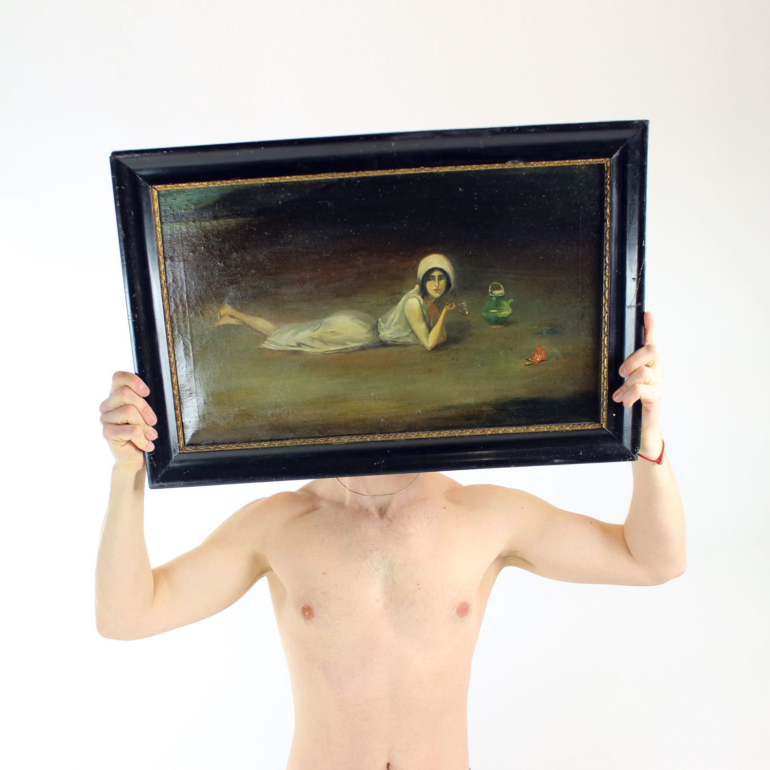 Vintage Oil Painting Of Gypsy From Zamutov, Czechoslovakia 1940s