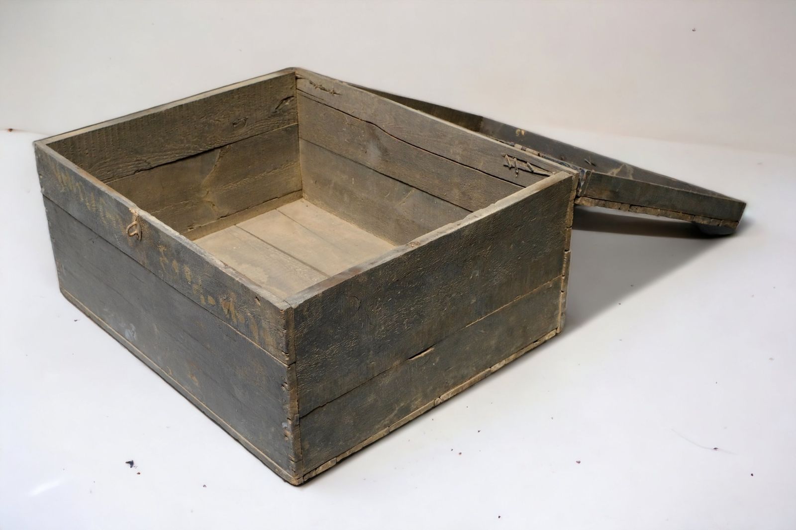 Antique 1950s Indian Steamer Trunk | Wooden Travel Chest From Gujarat With Iron Hardware & Faded Painted Markings photo 295.0