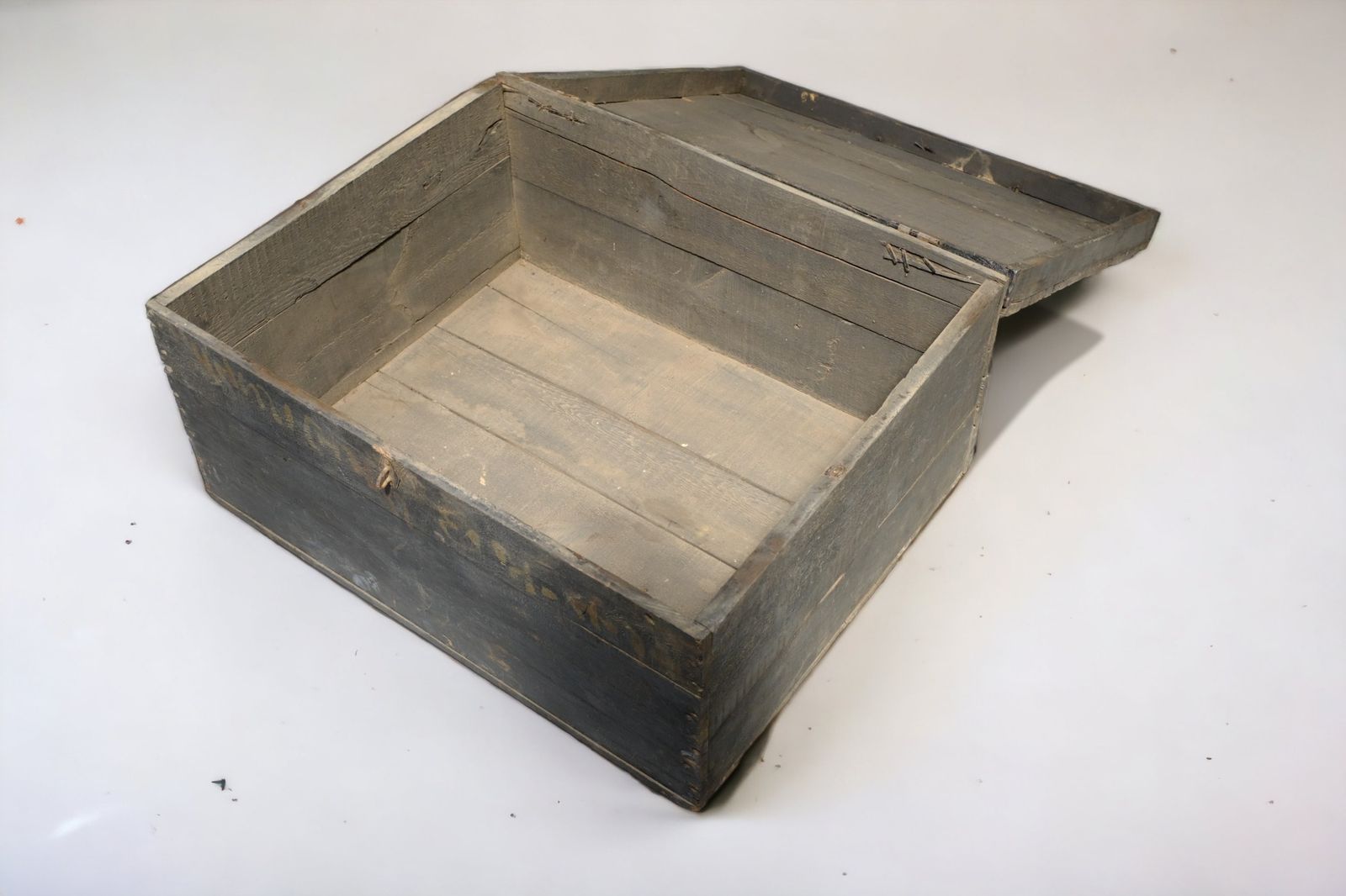 Antique 1950s Indian Steamer Trunk | Wooden Travel Chest From Gujarat With Iron Hardware & Faded Painted Markings photo vinterior