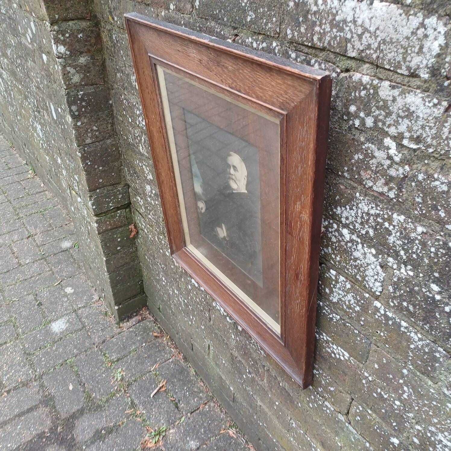 photo for sale Antique Frame Photo In Stunning Wooden Glazed Frame – 1909 Oak Frame, Photo By William Skewes, Wigan Photographer