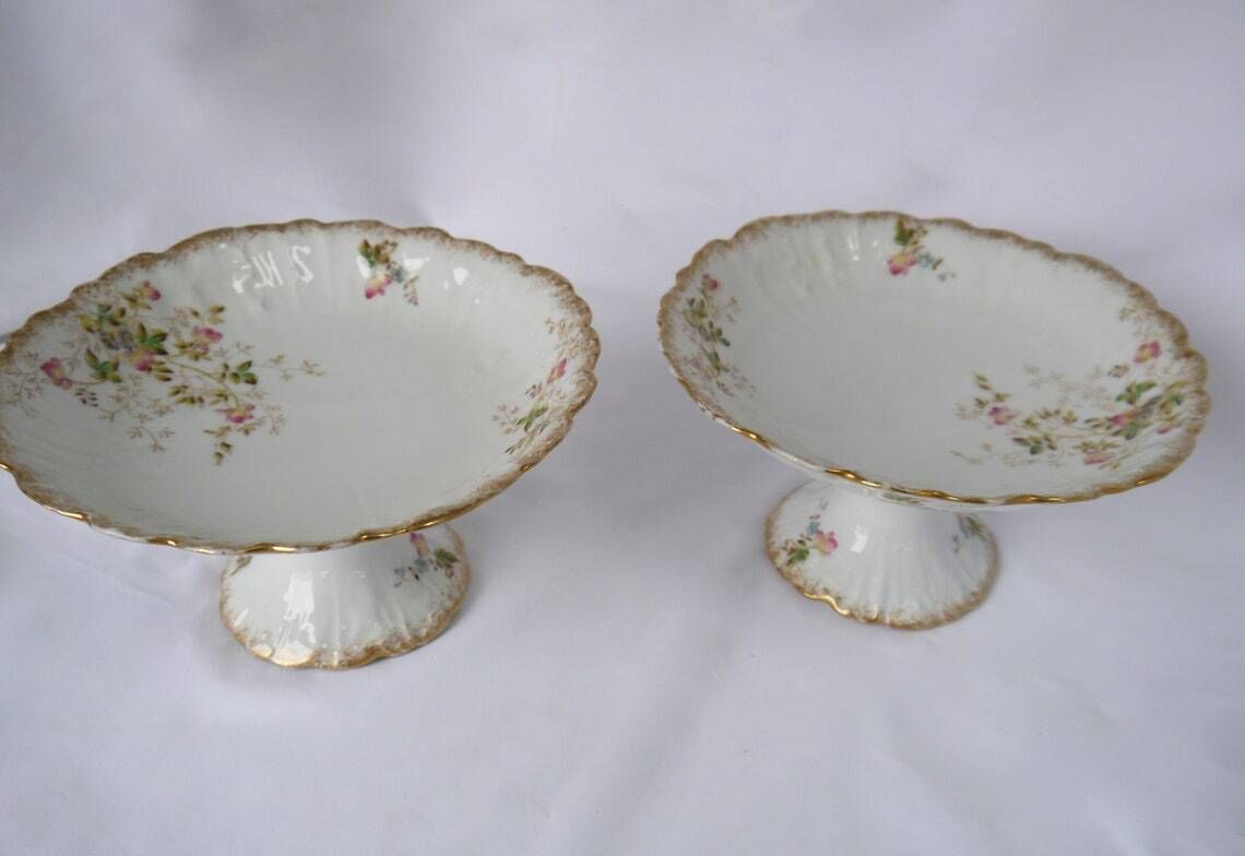 2 Beautiful Vintage Cake Stands Stunning Pair Of French Faience Cake Stands Fruit Stands Floral Ceramic Cake Stands photo furniture