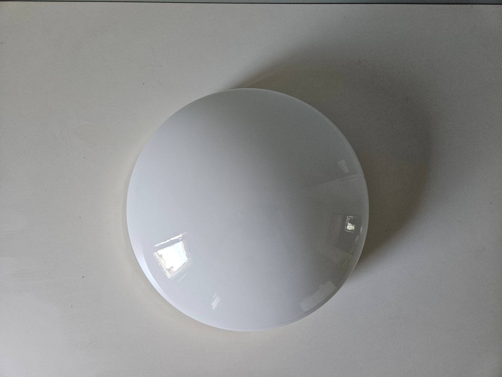 Large Vintage Glass Flush Mount Ceiling Light, Glossy White Glass Wall Lamp, Glass Ceiling Lamp, 80's Lampsp, Brass Lamp photo vinterior