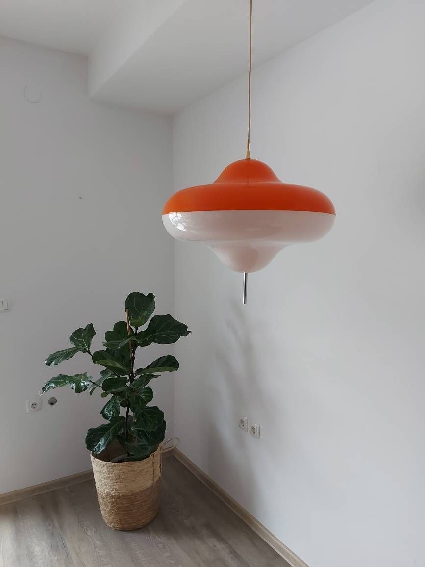 Extra Rare Meblo For Guzzini Pendant Lamp Model Disco, Space Age Lamp Harvey Guzzini, Retro Lamp 70's, Atomic Ceiling Light, Retro Lighting photo for sale