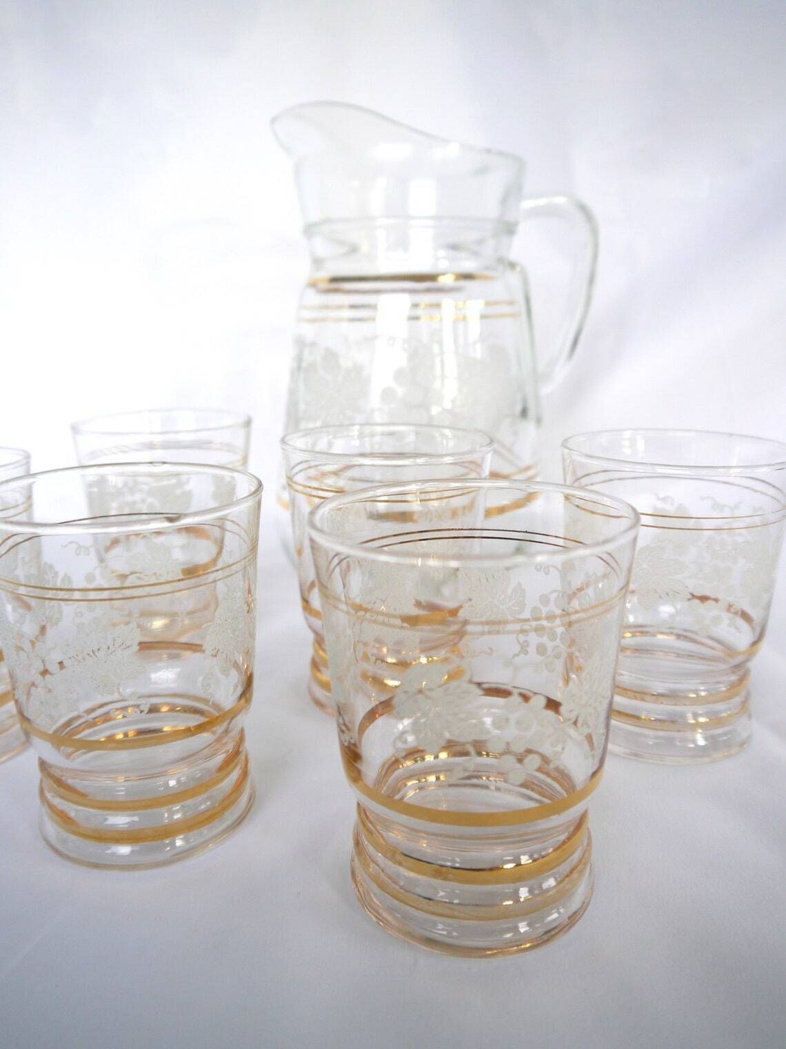Glass Jug And 6 Tumblers Set Glass Pitcher And 6 Glasses Vine Leaf Pattern Jug And Glasses Pitcher And Drinking Set photo furniture