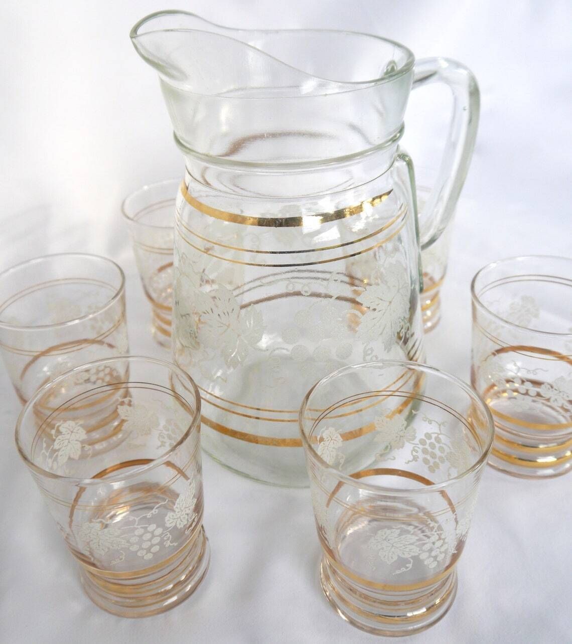 Glass Jug And 6 Tumblers Set Glass Pitcher And 6 Glasses Vine Leaf Pattern Jug And Glasses Pitcher And Drinking Set photo vinterior