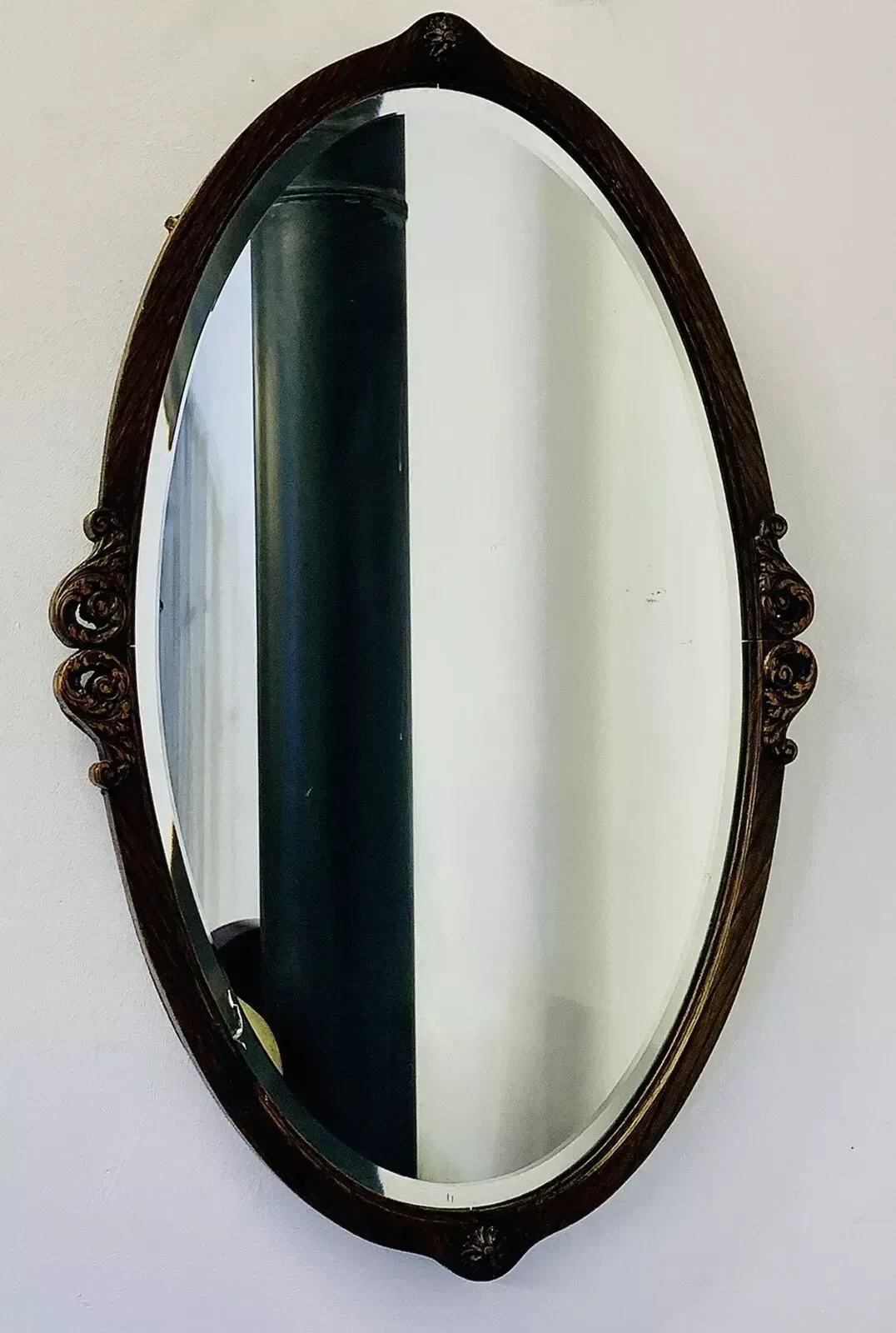 Antique Edwardian Carved English Oak Wall Mirror   76cm By 49cm