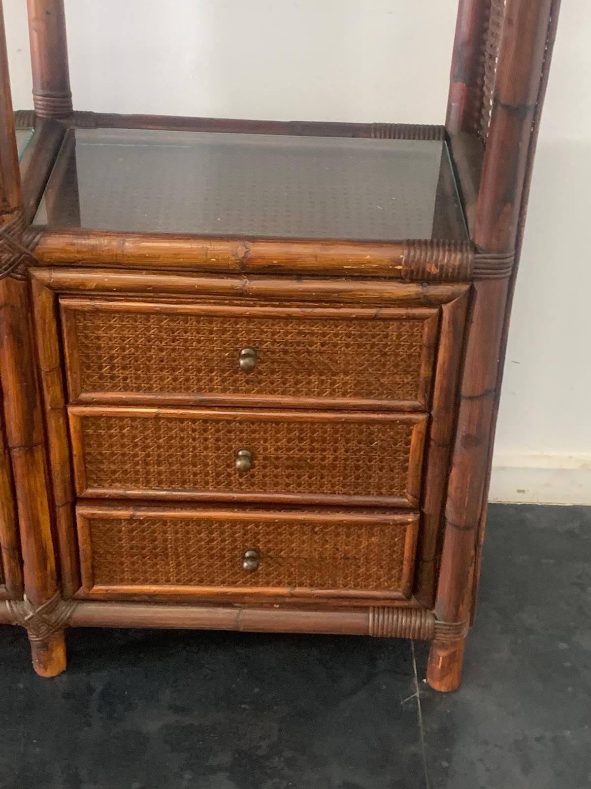 Furniture Bookcase In Malacca Rattan And Crystal By Vivai Del Sud, 1970s photo