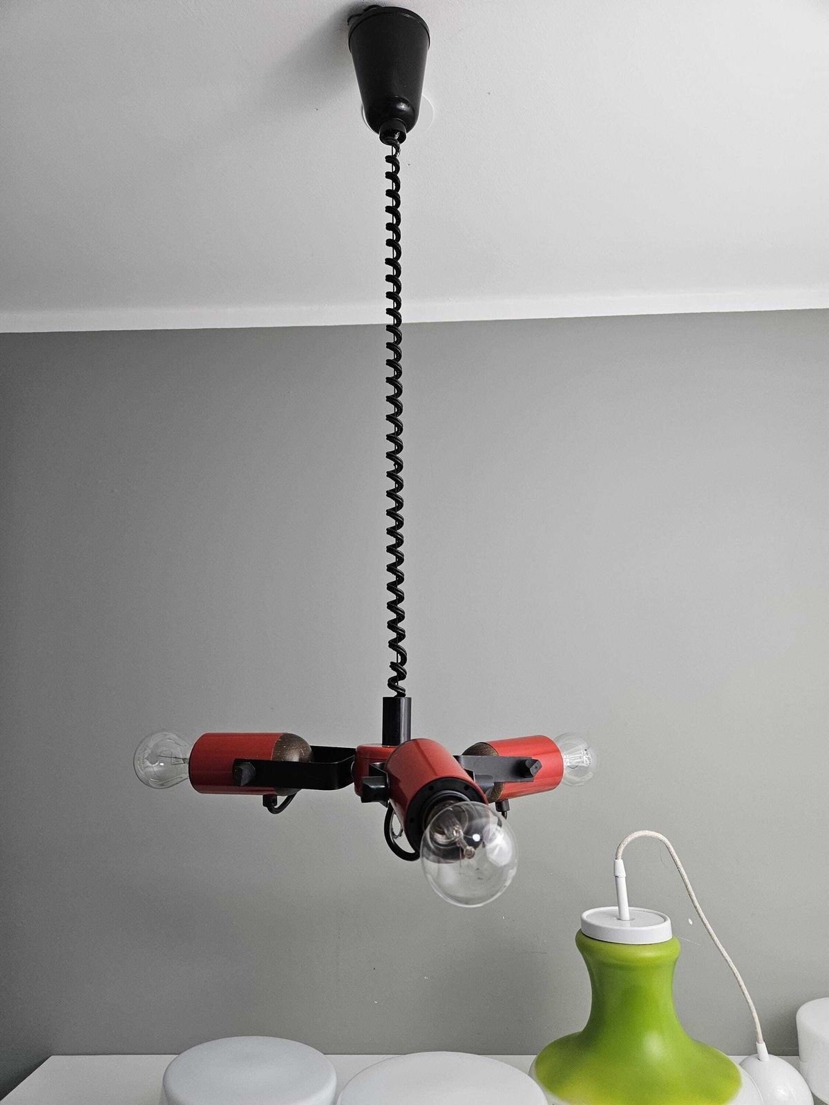 Retro Pendant Light, Adjustable Lamp, Vintage Hanging Light, Red Spot Light, 80s, Ceiling Light, Retro Lamp, Spotlights photo for sale