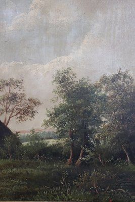 English Landscape, Oil Painting On Canvas, Late 19th Century, Framed photo vintage