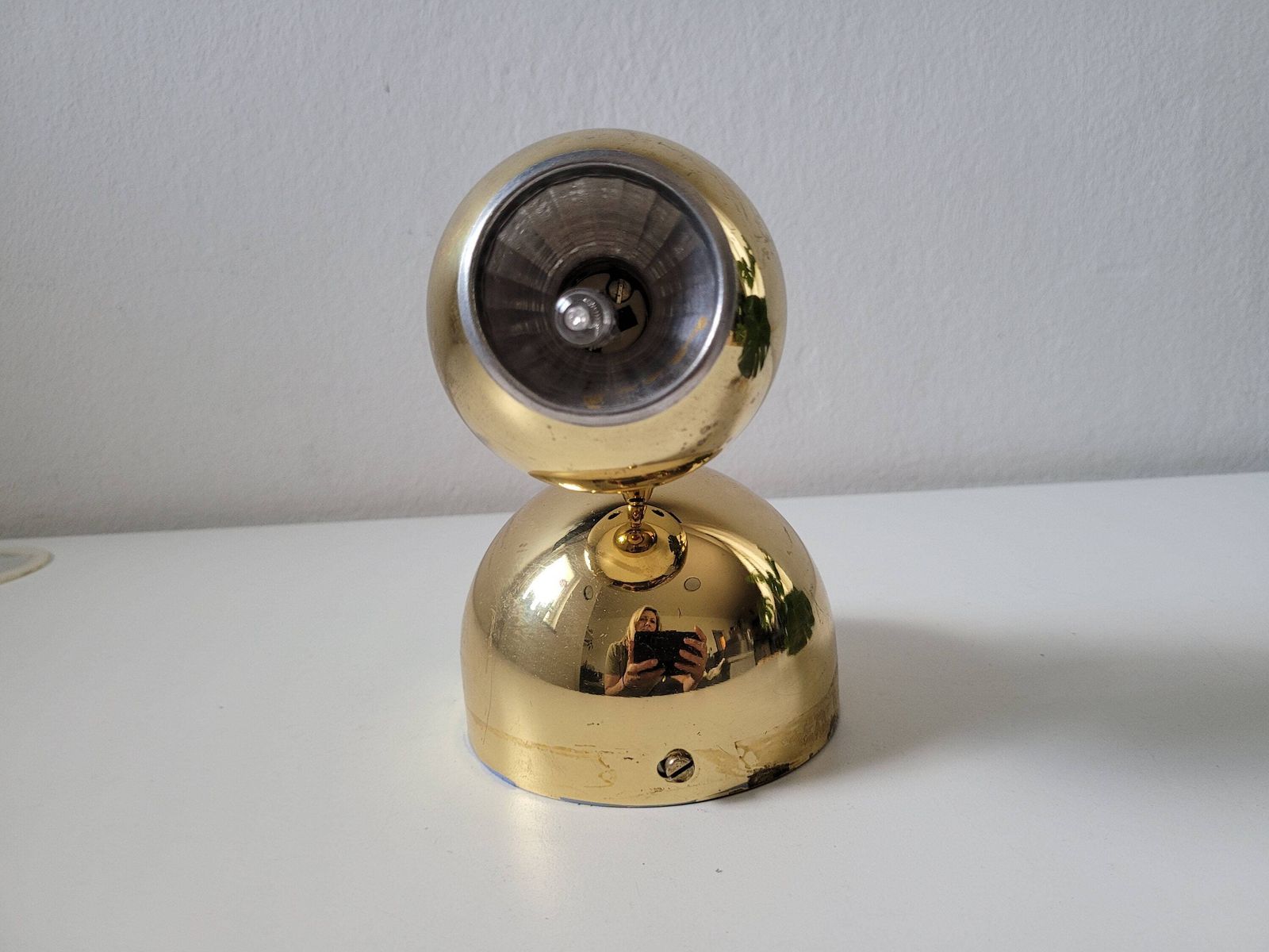 Vintage Eye Ball Lamp, Retro Wall Lamp, Brass Lamp, Golden Wall Light, 80's Lamps, Bedside Light, Holywood Regency Style, Spotlight photo for sale