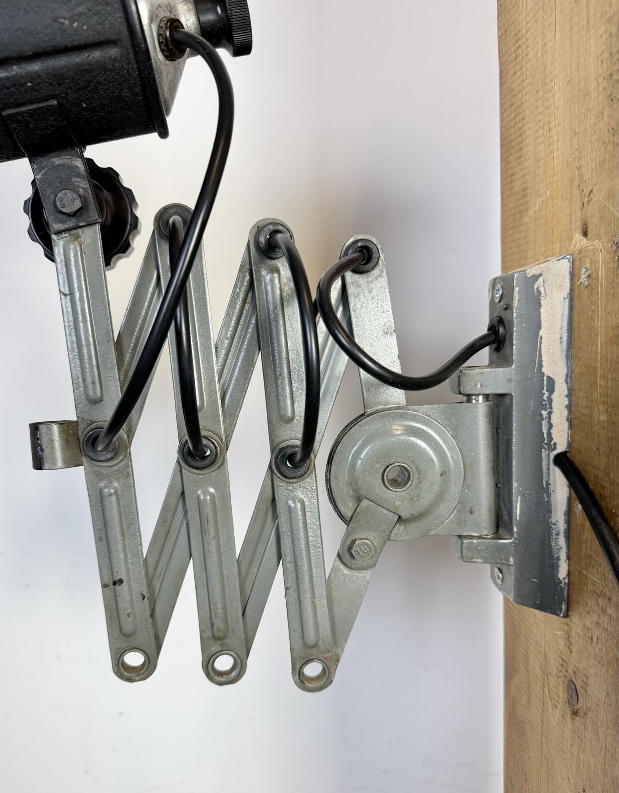 Industrial Black Enamel Scissor Wall Lamp, 1950s, 2x photo for sale
