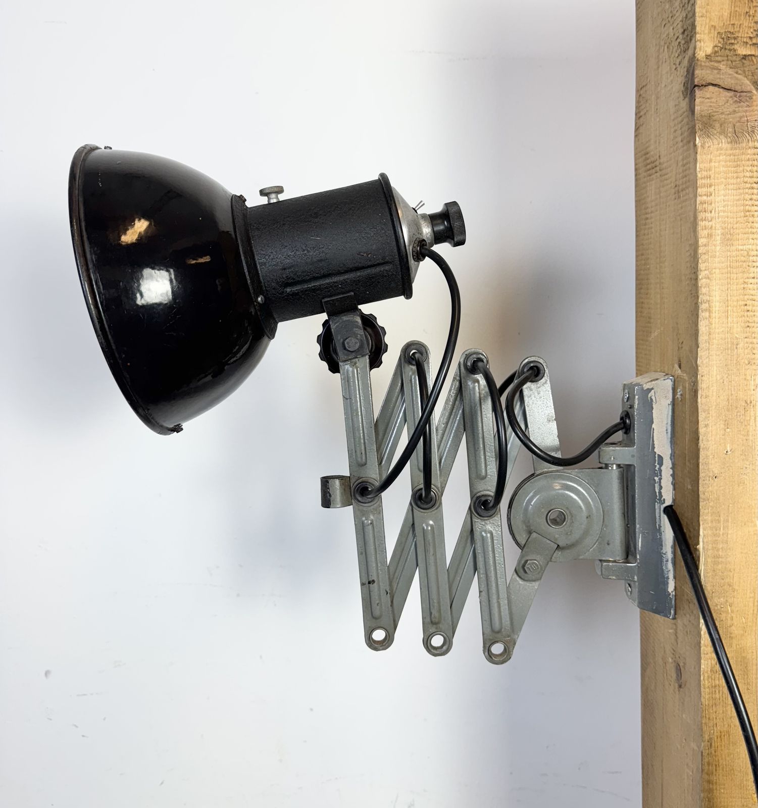 Industrial Black Enamel Scissor Wall Lamp, 1950s, 2x photo buy