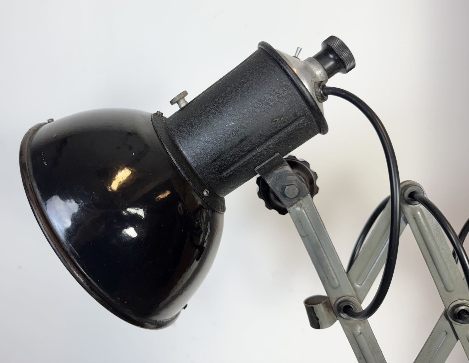 photo for sale Industrial Black Enamel Scissor Wall Lamp, 1950s, 2x