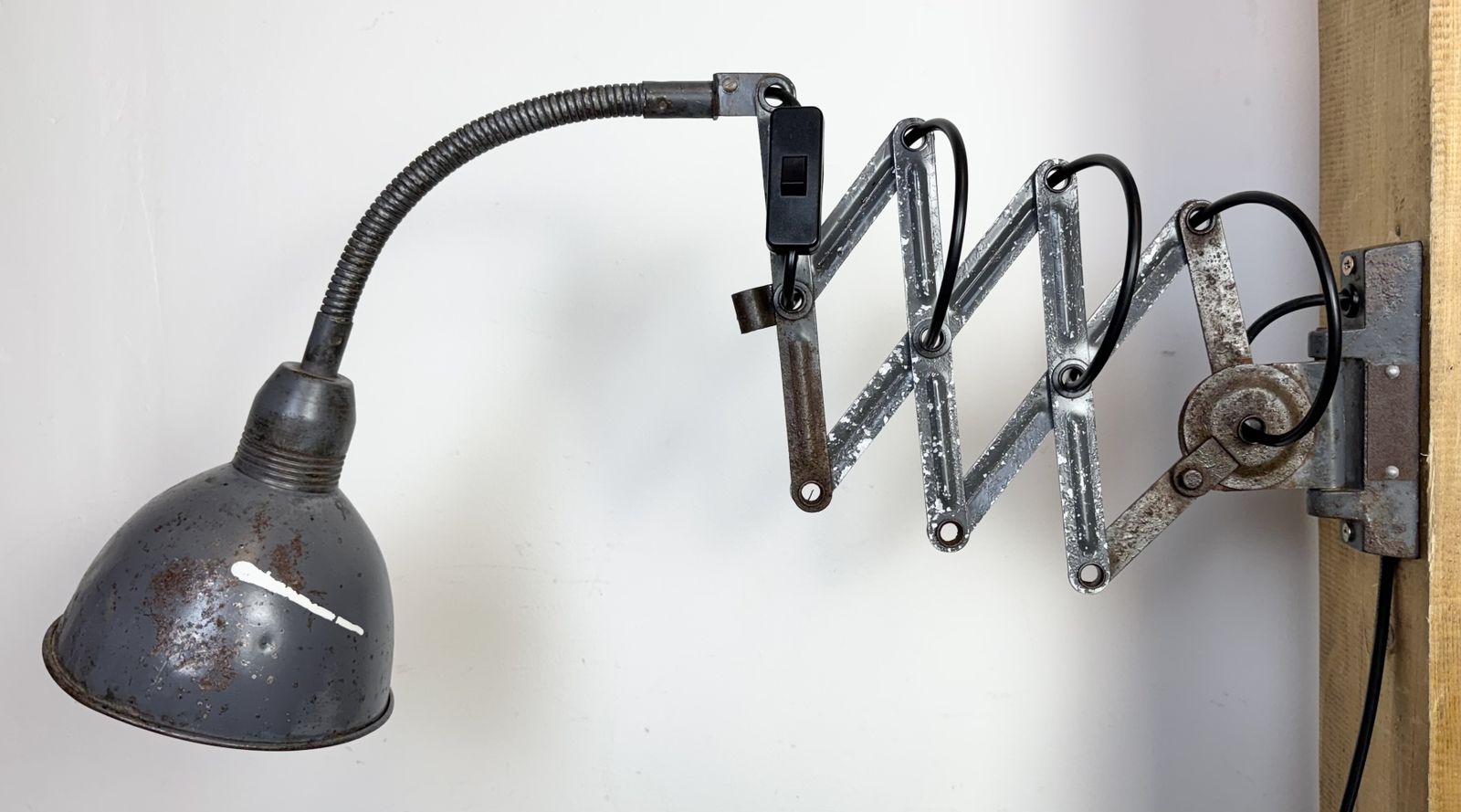 Grey Industrial Scissor Wall Lamp From Elektroinstala, 1960s photo Lighting