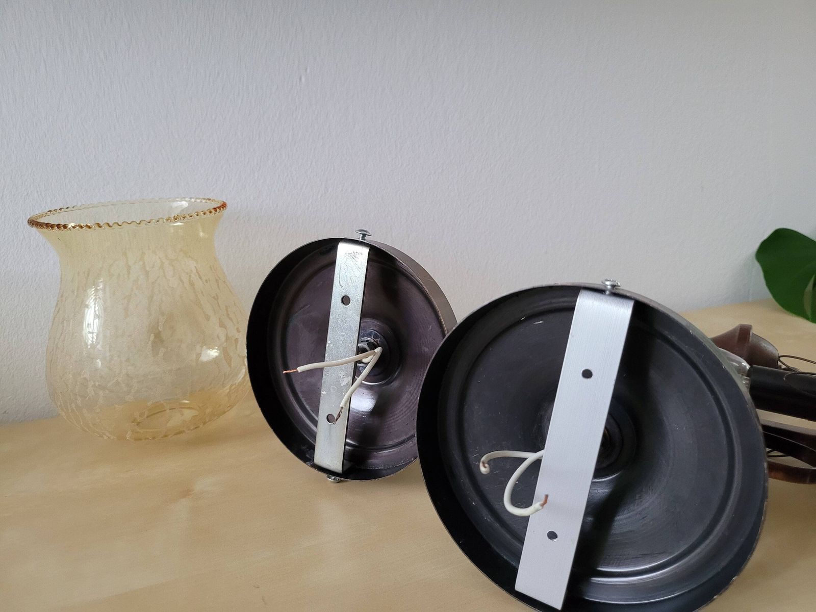 Set Of 2 Vintage Wall Lamps, Wall Sconces Pair, Bedside Lights, Copper Lamp, Glass Lamp, Mid Century Lamp, Yugoslavia 80's, Vintage Light photo 155.0
