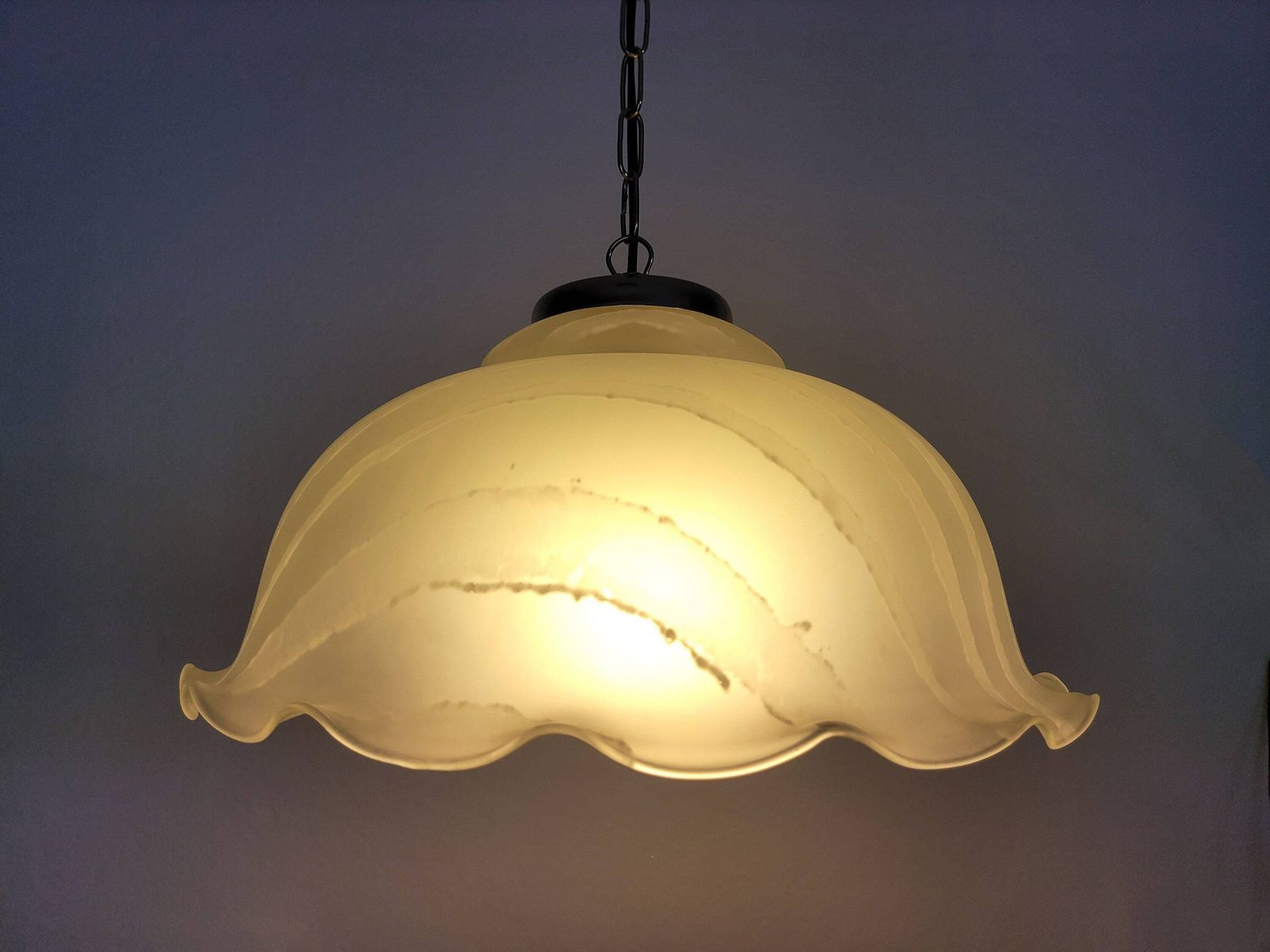 Vintage White Chandelier / Brass Ceiling Light / White Spiral Lamp / White Swirl Pendant Lamp / Hanging Lamp / Chandelier Murano Style