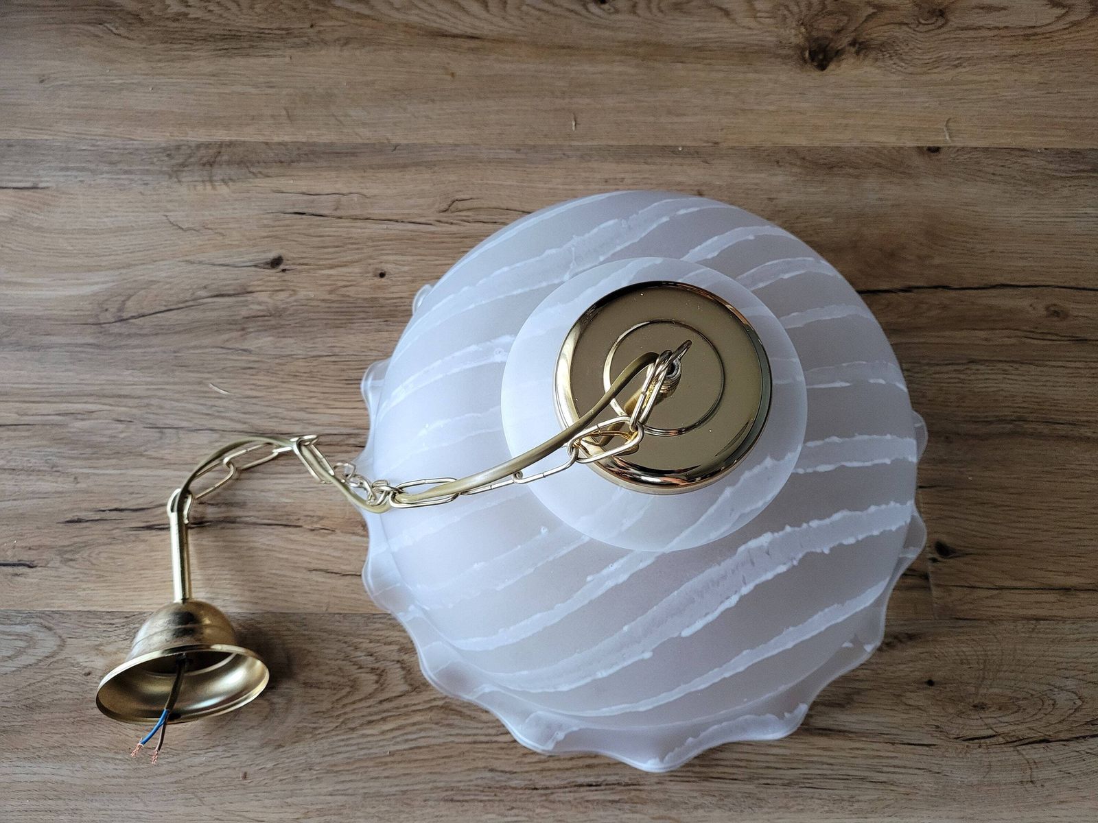 Vintage White Chandelier / Brass Ceiling Light / White Spiral Lamp / White Swirl Pendant Lamp / Hanging Lamp / Chandelier Murano Style photo Lighting