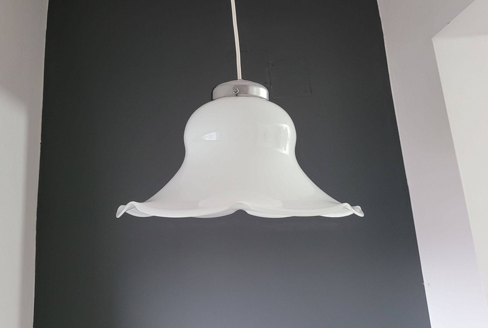 Vintage Pendant Lamp In Fazzoletto Style, Mid Century Modern Ceiling Light 70's, Glass Lamp, Mcm Light Fixture, White Chandelier, Retro Lamp