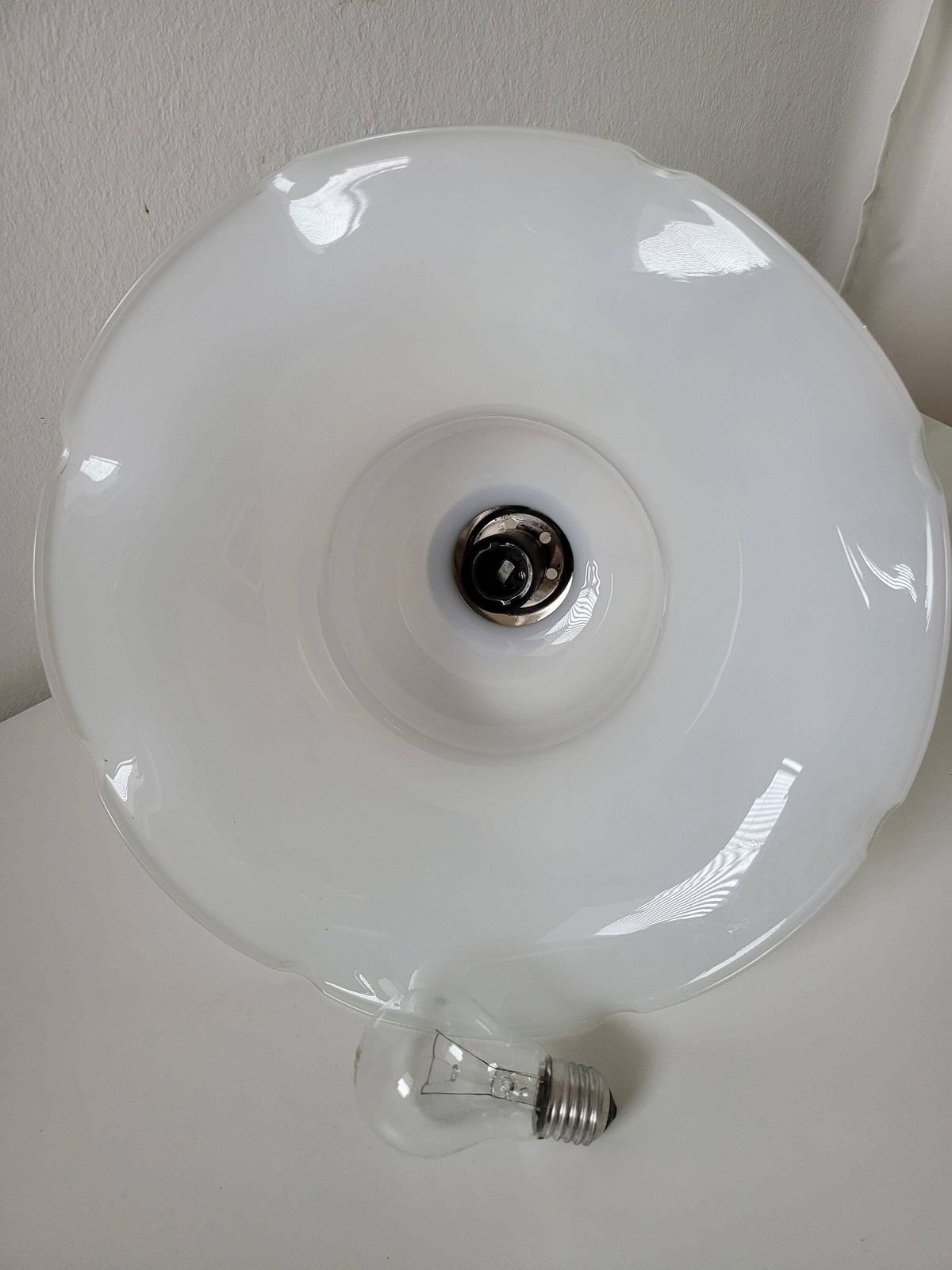 Vintage Pendant Lamp In Fazzoletto Style, Mid Century Modern Ceiling Light 70's, Glass Lamp, Mcm Light Fixture, White Chandelier, Retro Lamp photo vinterior