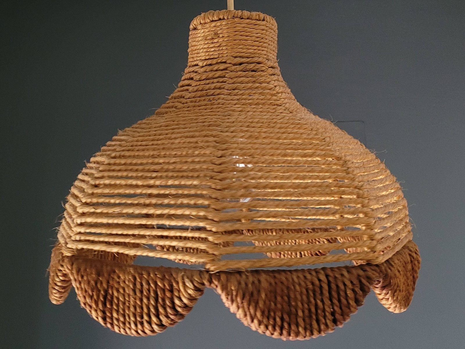 Vintage Pendant Lamp, Bohemian Wicker Lamp, Mid Century Modern, Boho Ceiling Light, 70s, Retro Hanging Light, Rustic Lamp, Rope Lamp, String