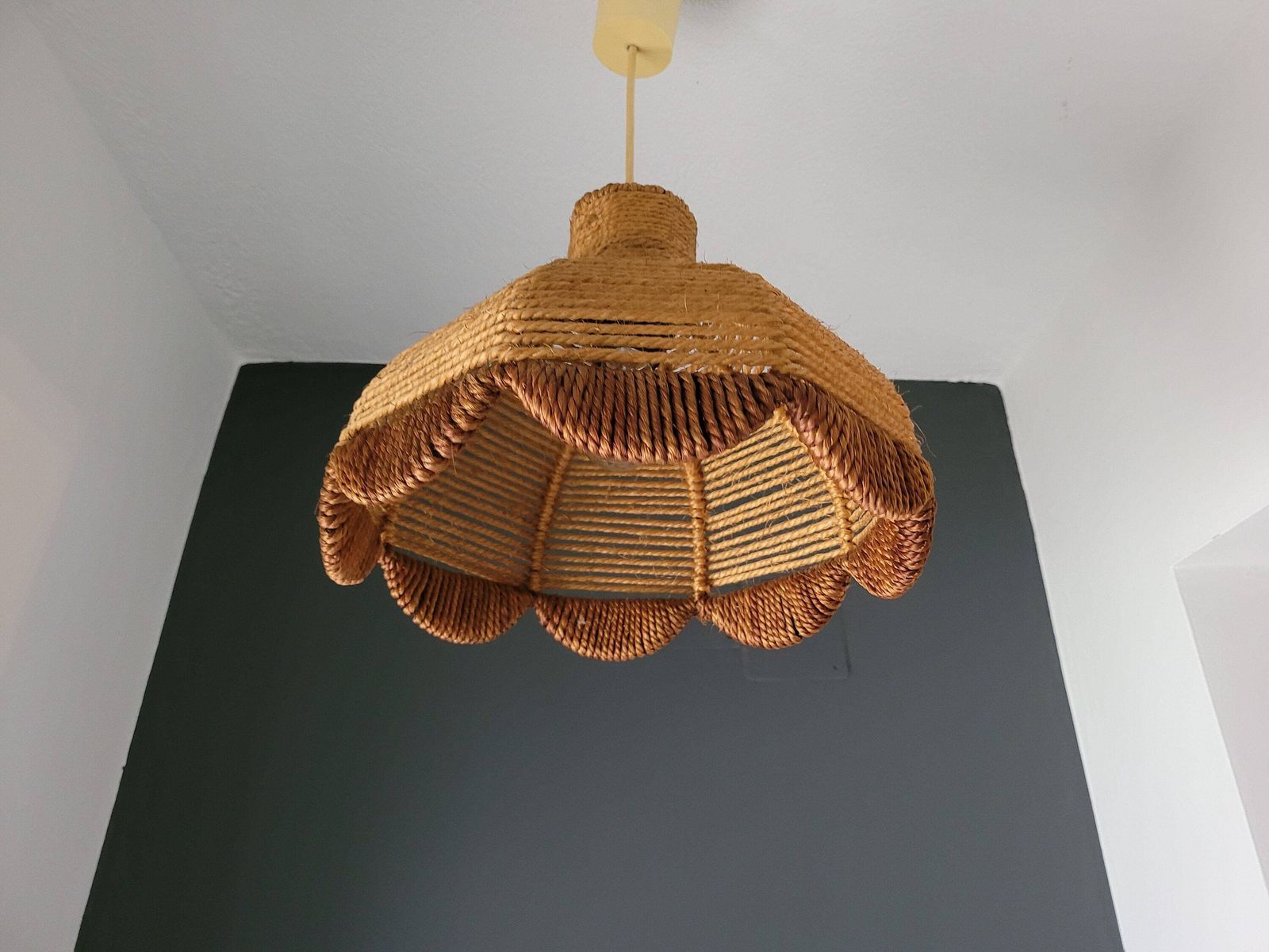 Vintage Pendant Lamp, Bohemian Wicker Lamp, Mid Century Modern, Boho Ceiling Light, 70s, Retro Hanging Light, Rustic Lamp, Rope Lamp, String photo Lighting