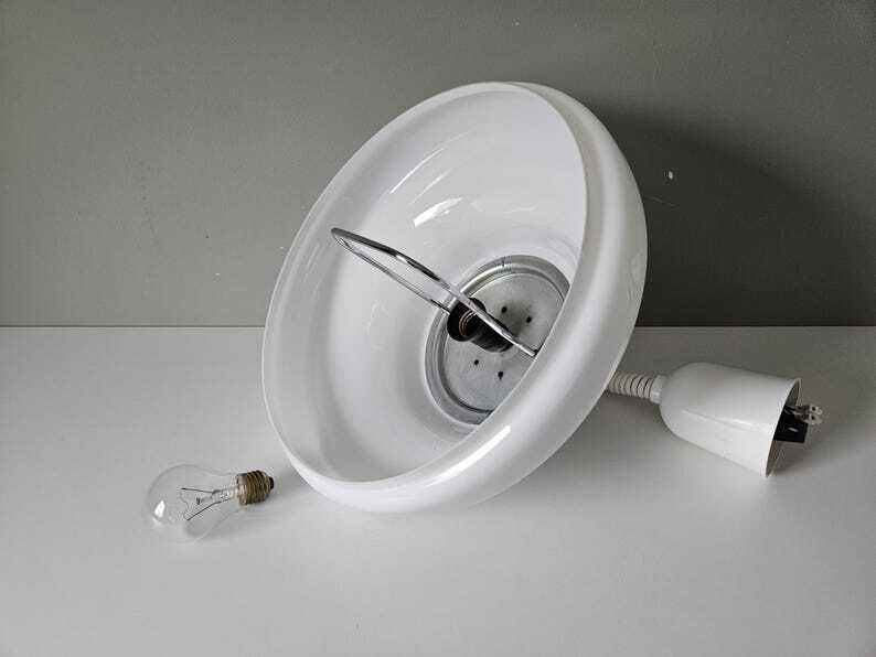 Vintage Pendant Light, White Glass Ceiling Light, Hanging Lamp, Space Age Lamp, Retro Lamps, Yugoslavia 70's, Mid Century Modern photo vintage