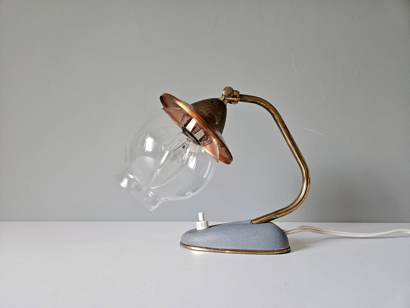 Vintage Bedside Lamp, Table Lamp, Art Deco Lamp, Copper Glass Sconce Lamp, Night Light, Nightstand Lamp, 50's Lamp, Antique Lamp, Old Lamp
