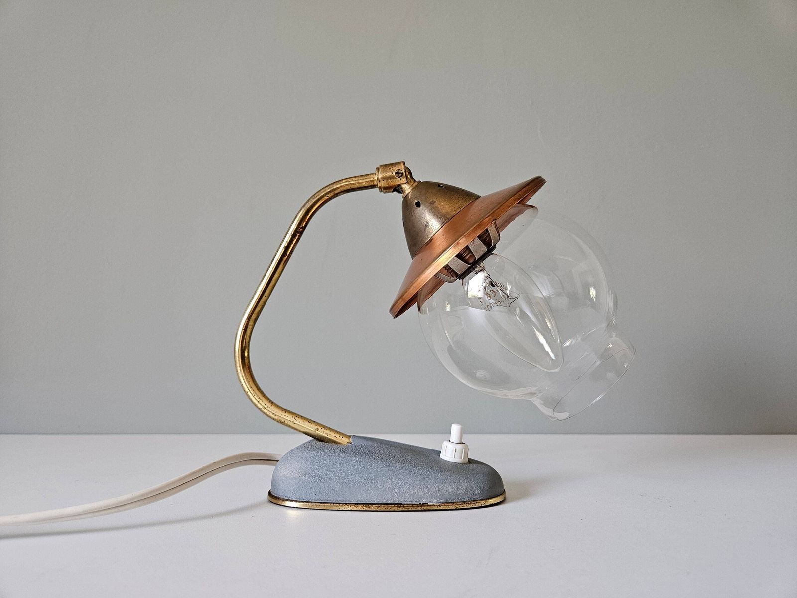 Vintage Bedside Lamp, Table Lamp, Art Deco Lamp, Copper Glass Sconce Lamp, Night Light, Nightstand Lamp, 50's Lamp, Antique Lamp, Old Lamp photo furniture