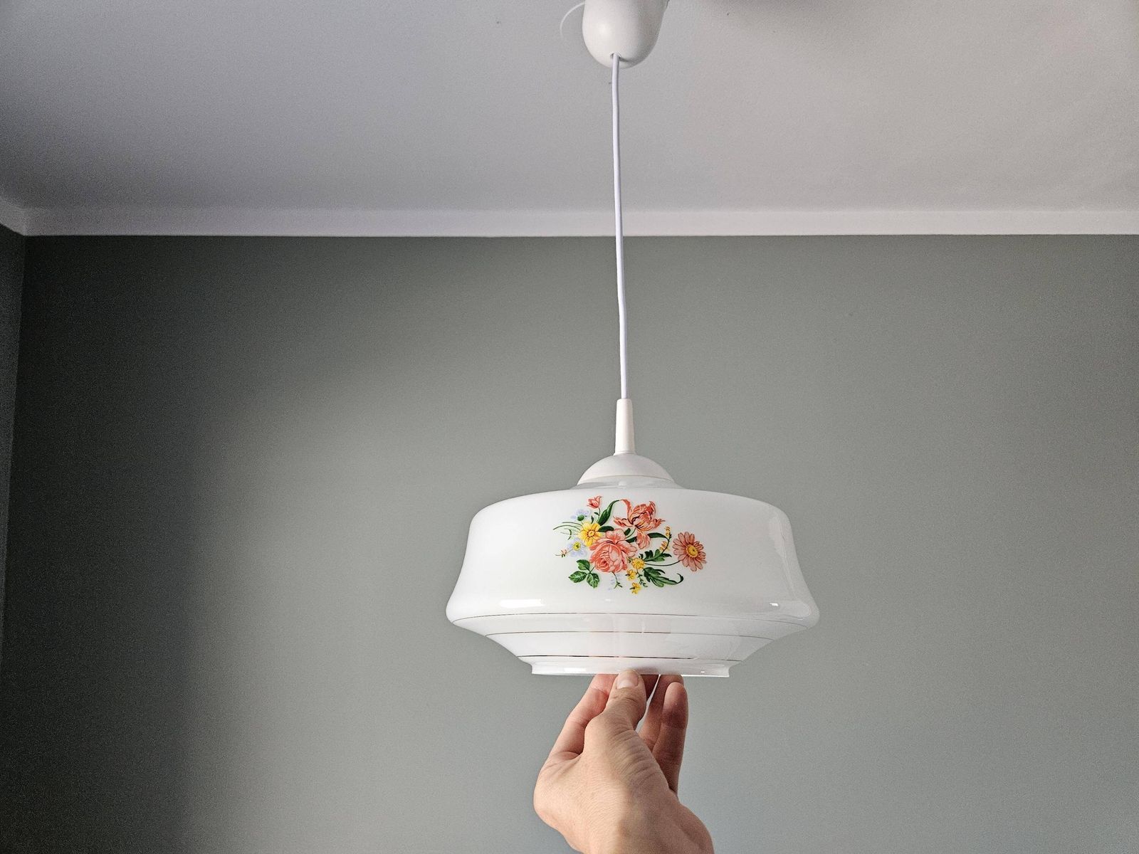 Vintage Pendant Light, Kitchen Lamp, Retro Lamp, Granny's Lamp, Cottage Core, Flower Ceiling Light, 60's Lamps, Farmhouse photo furniture