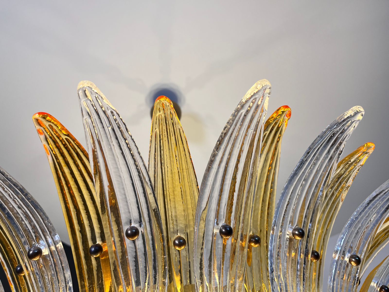 Murano Chandelier Original Palmette, Two Levels, 82 Amber And Clear Glasses photo Lighting