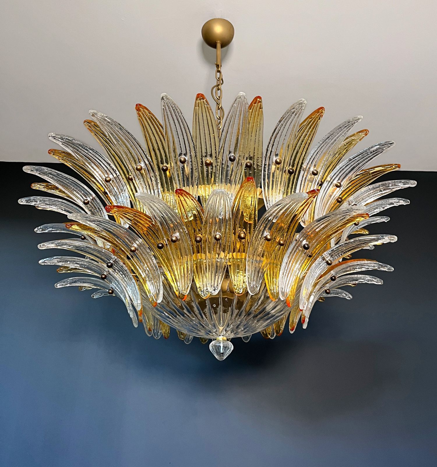 Murano Chandelier Original Palmette, Two Levels, 82 Amber And Clear Glasses photo 2015.0