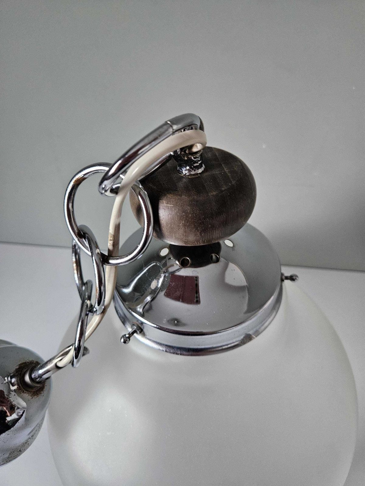 Mid Century Modern Glass Pendant Light / Frosted Glass Globe Hanging Light / Vintage Ceiling Lamp / Space Age Light Fixture / Mcm photo vintage