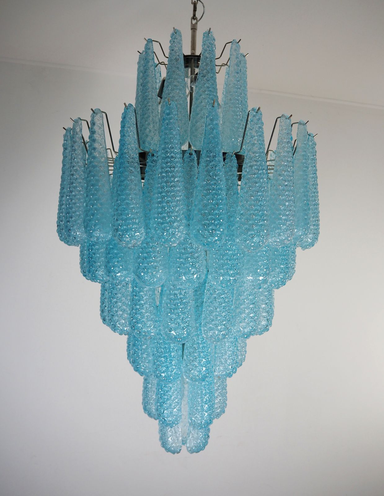 Huge Italian Vintage Murano Glass Chandelier   85 Glass Blue Petals Drop photo 2415.0