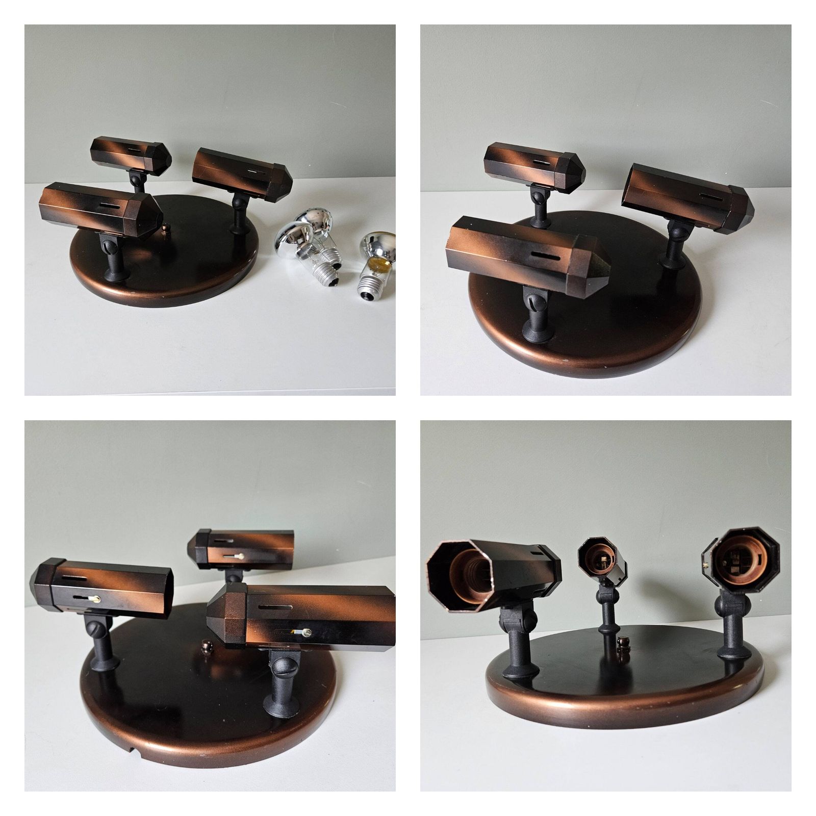 Vintage Lamp, Flush Mount Ceiling Light, Copper Lamp, 80's Lamps, Bronze Lamp, Retro Spotlight, Spot Light, Brown Lamp, Retro Light Fixture photo vinterior