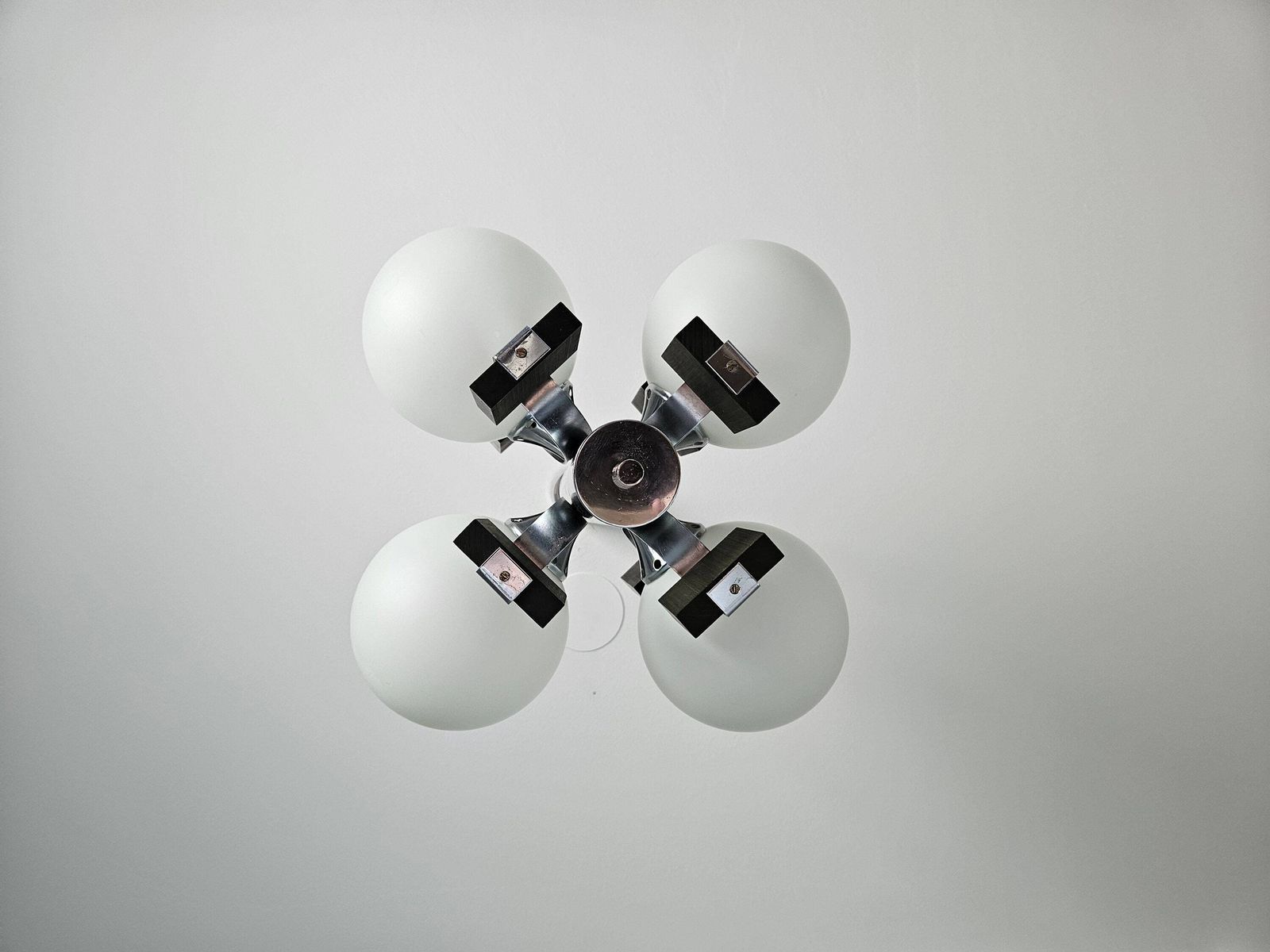 Sputnik Chandelier, Mid Century Modern, Globes Light Fixture, Space Age, Vintage Brutalist Ceiling Light, Wooden Lamp, Yugoslavia 70s 80s photo 302.0