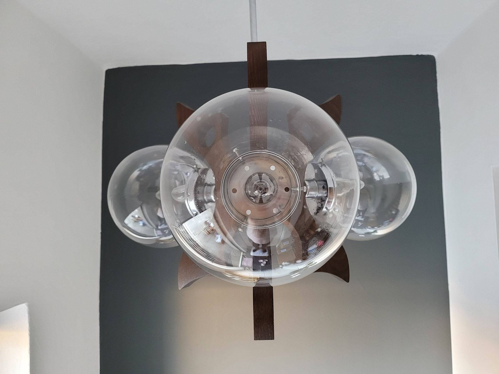 Vintage Pendant Light, Mid Century Modern Lamp, Bulb Ceiling Lamp, Glass Globes Chandelier, Sputnik Space Age Lamp 70's Mcm Yugoslavia photo vinterior