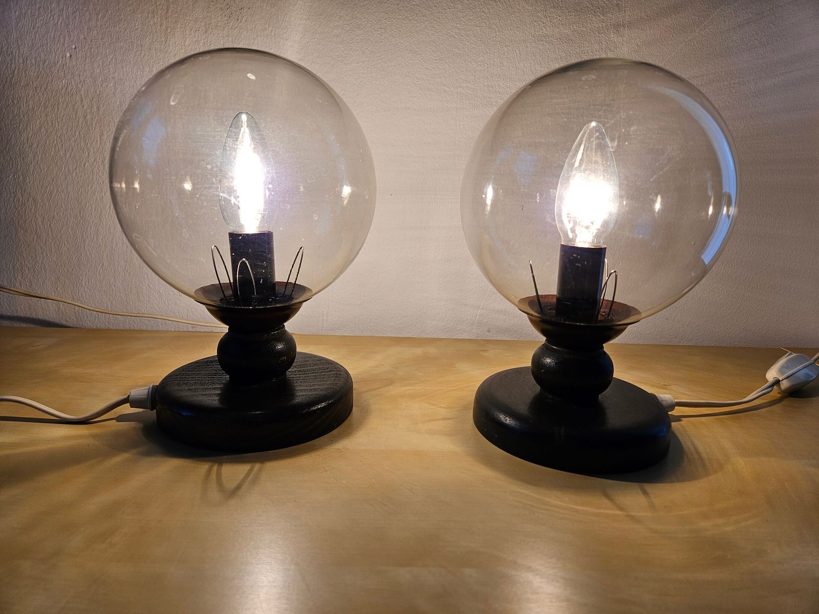Set Of2 Mid Century Modern Bedside Lamps, Space Age Table Lamps Pair, Vintage Desk Lamps Pair, Nightstand Lights, Mcm Light 70s Glass Globe photo buy