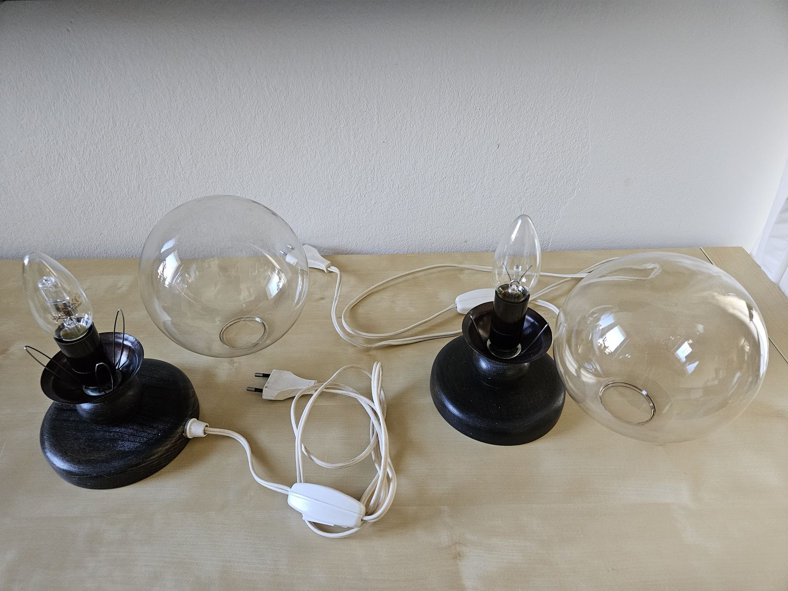 Set Of2 Mid Century Modern Bedside Lamps, Space Age Table Lamps Pair, Vintage Desk Lamps Pair, Nightstand Lights, Mcm Light 70s Glass Globe photo vintage